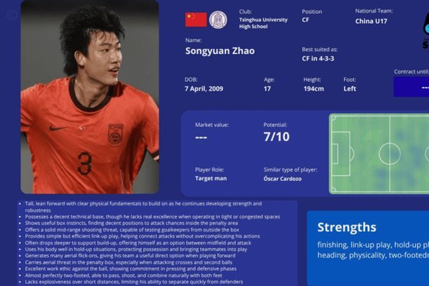欧洲知名球探账号：赵松源或能登陆五大联赛，模板为卡多索
